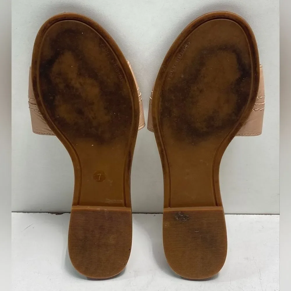 Tory Burch Designer Everly Tan Cream Beige Slide Sandals 7
